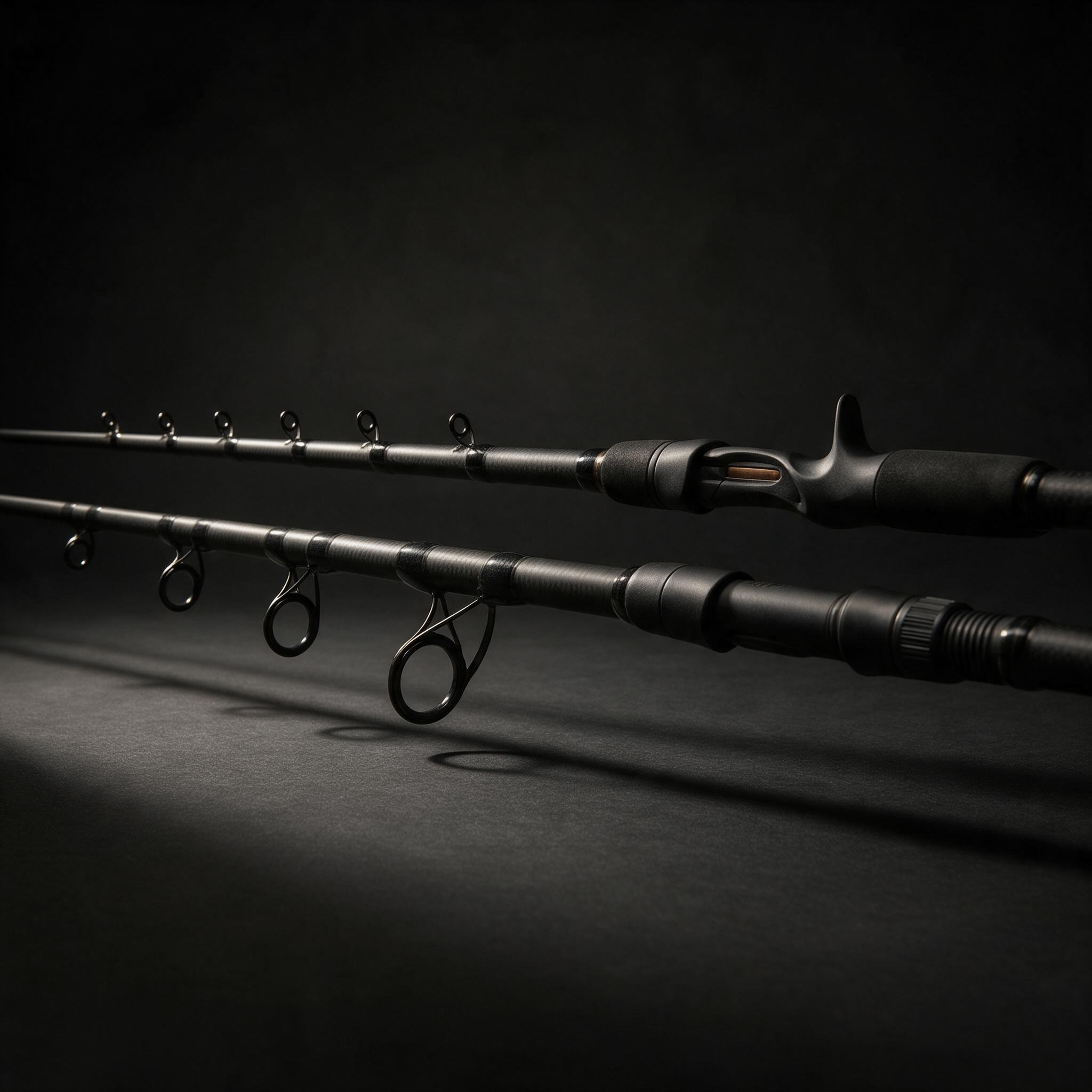 Two rods side by side, one with small top-mounted guides and a trigger seat, one with larger under-mounted guides
