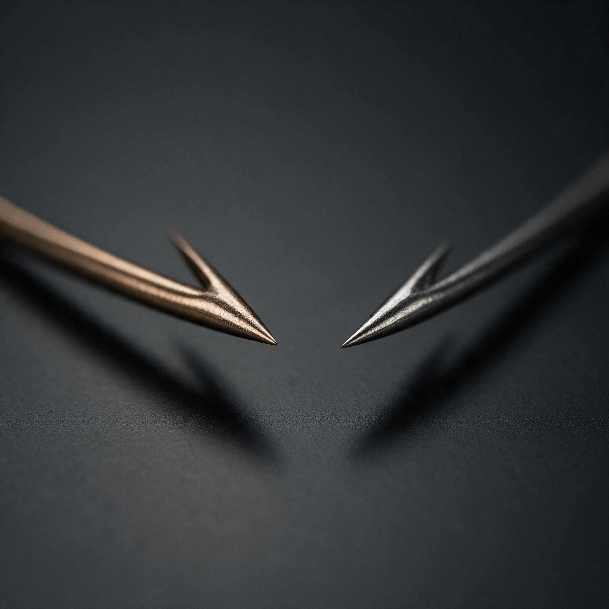 Two bare hook points side by side, one on visibly thicker wire than the other
