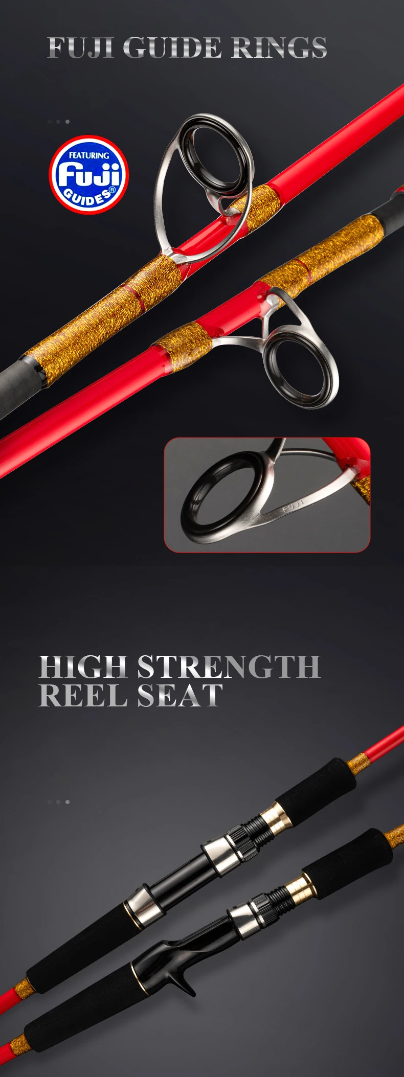 CHEERY Red FUJI Rings 1 55m Carbon Fiber Boat / Raft Rod - view 11