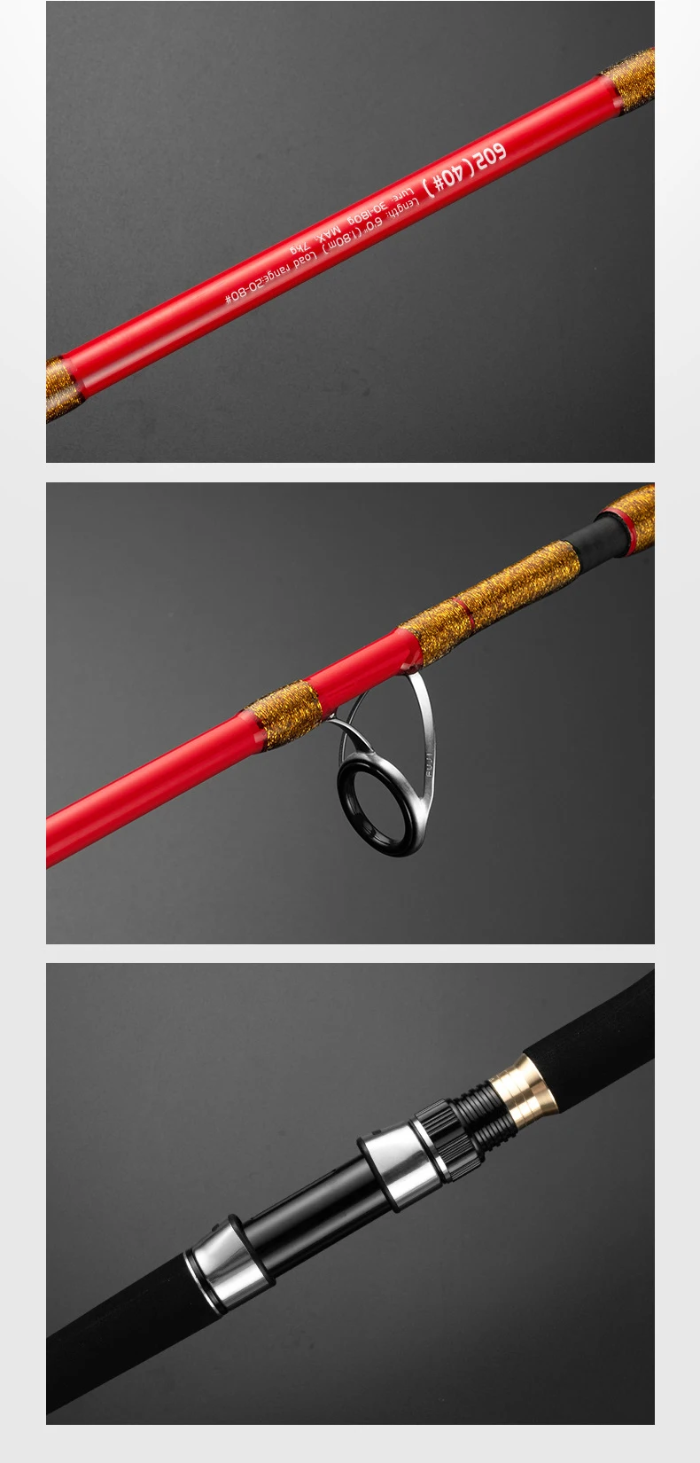 CHEERY Red FUJI Rings 1 55m Carbon Fiber Boat / Raft Rod - view 13