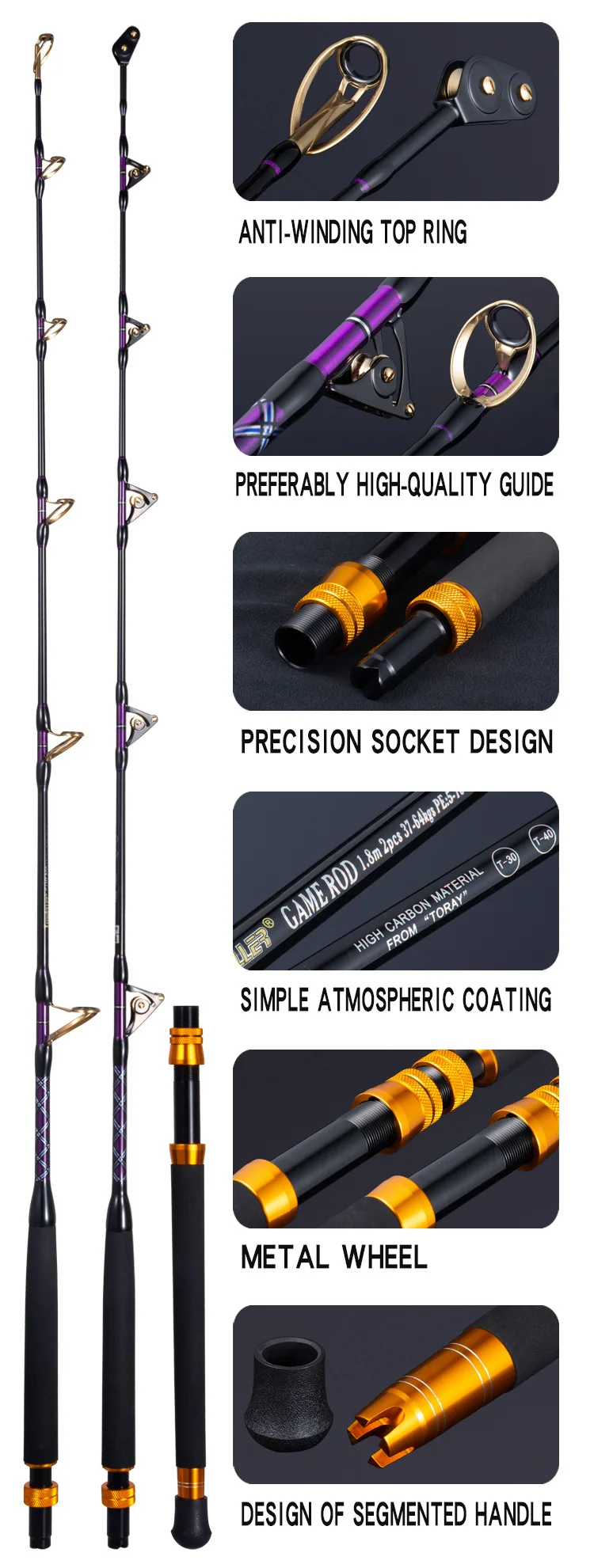 CHEERY Big Game SIC Roller Guide Carbon Boat / Raft Rod - view 10