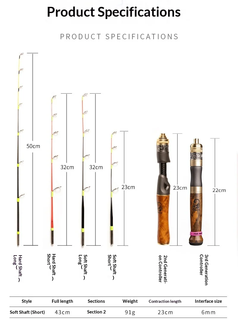 Winter Ice Fishing Rod Ultra Short Fiberglass Fishing Rod - view 20