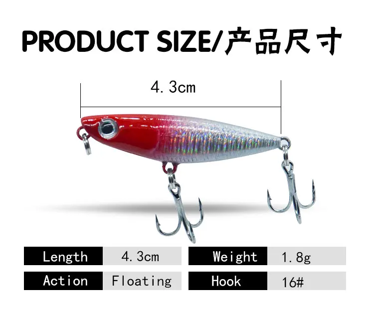 Wholesale 43mm 1 8g Top Water ABS Pencil Lure - view 8