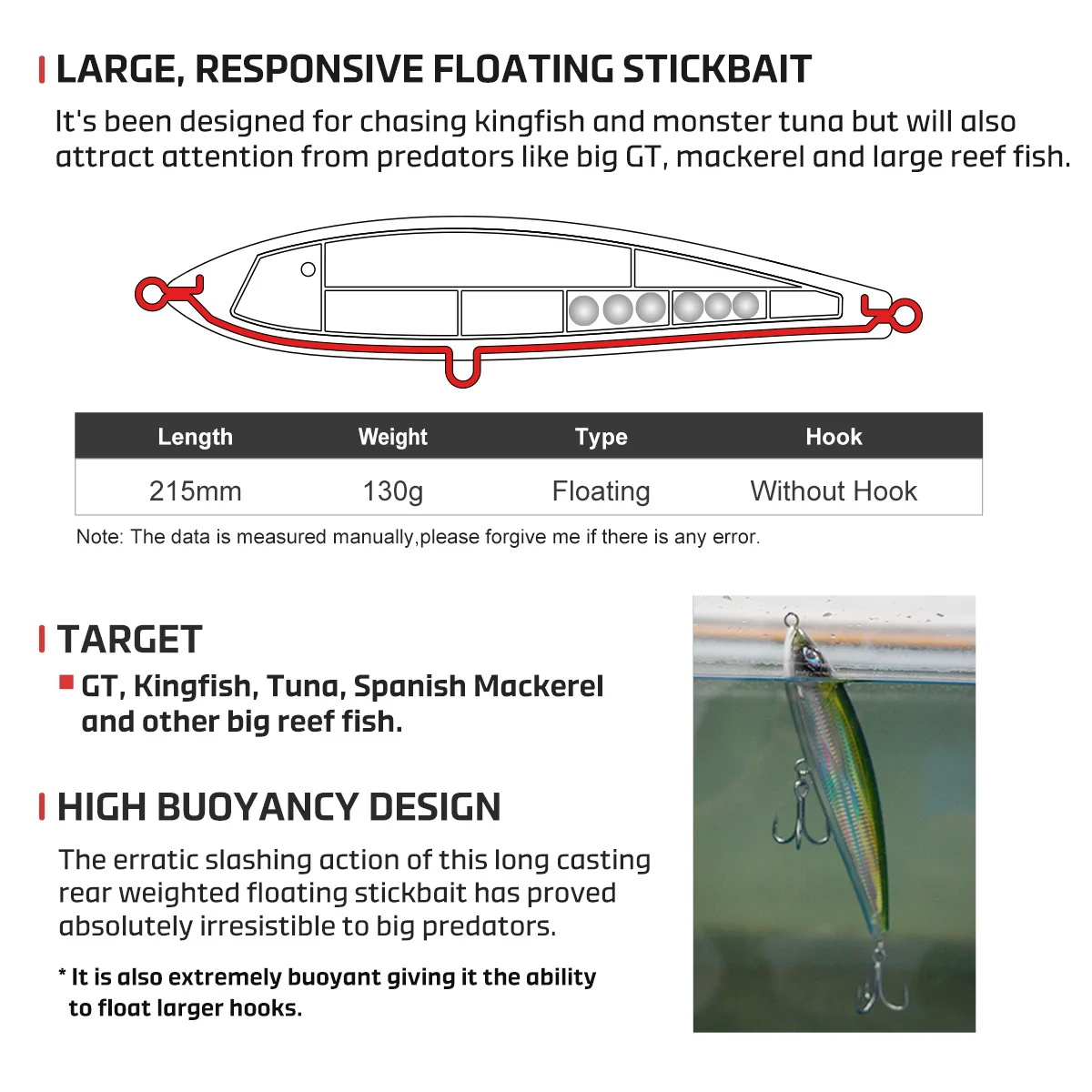NOEBY 215mm 128g Floating Fishing Lure ABS Pencil Lure - view 5