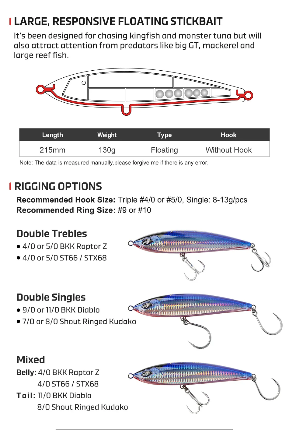 NOEBY 215mm 128g Floating Fishing Lure ABS Pencil Lure - view 8