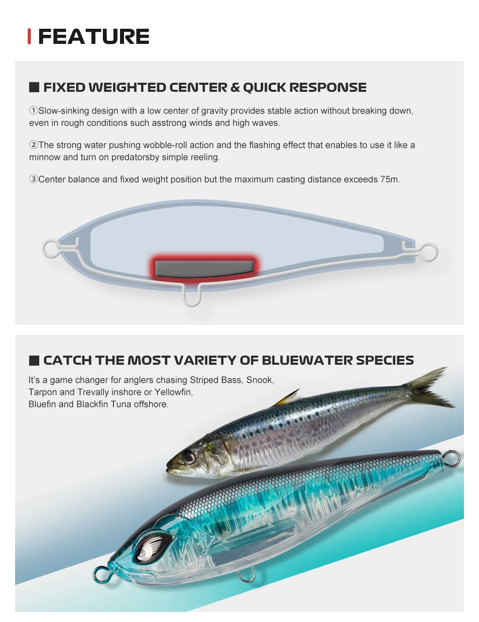 Saltwater Fishing Stickbait Offshore Inshore Big ABS Stickbait, Lure - view 10