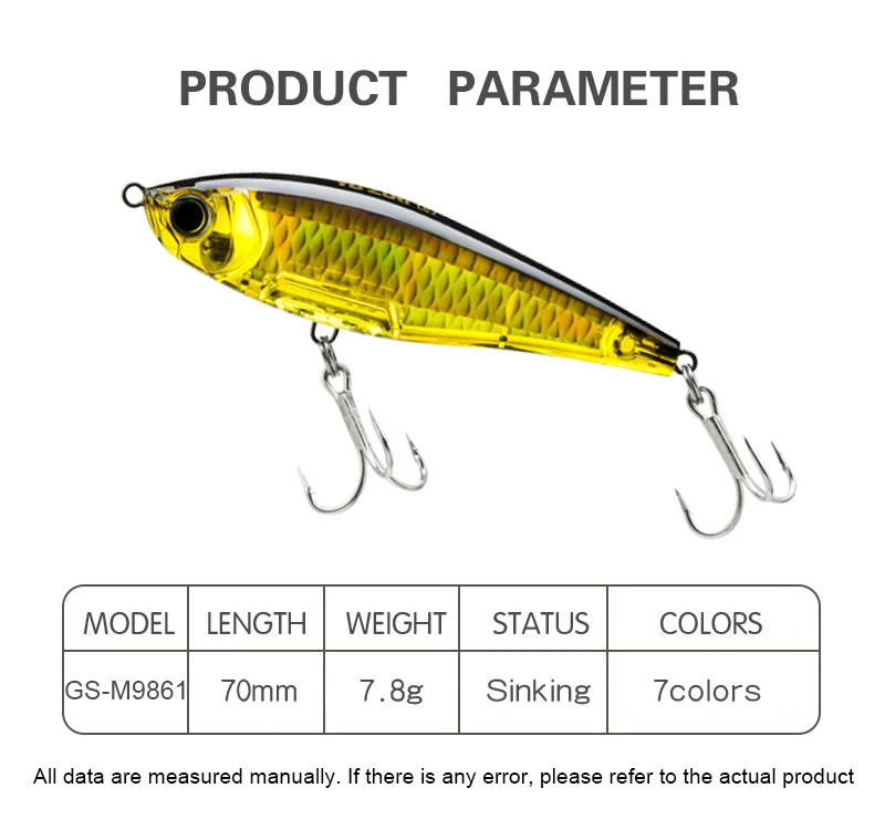 Cheery 70mm 7 8g Slow Sinking ABS Lure Kit - view 10