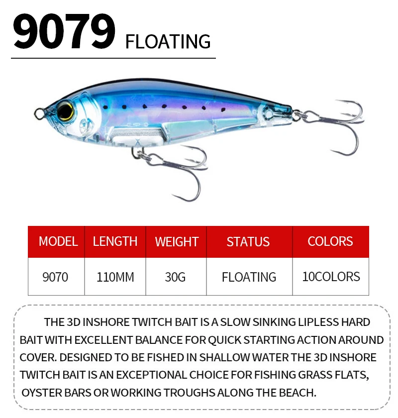 CHEERY 110mm 30g 3D Inshore Twitch ABS, ABS Plastic Pencil Lure - view 7