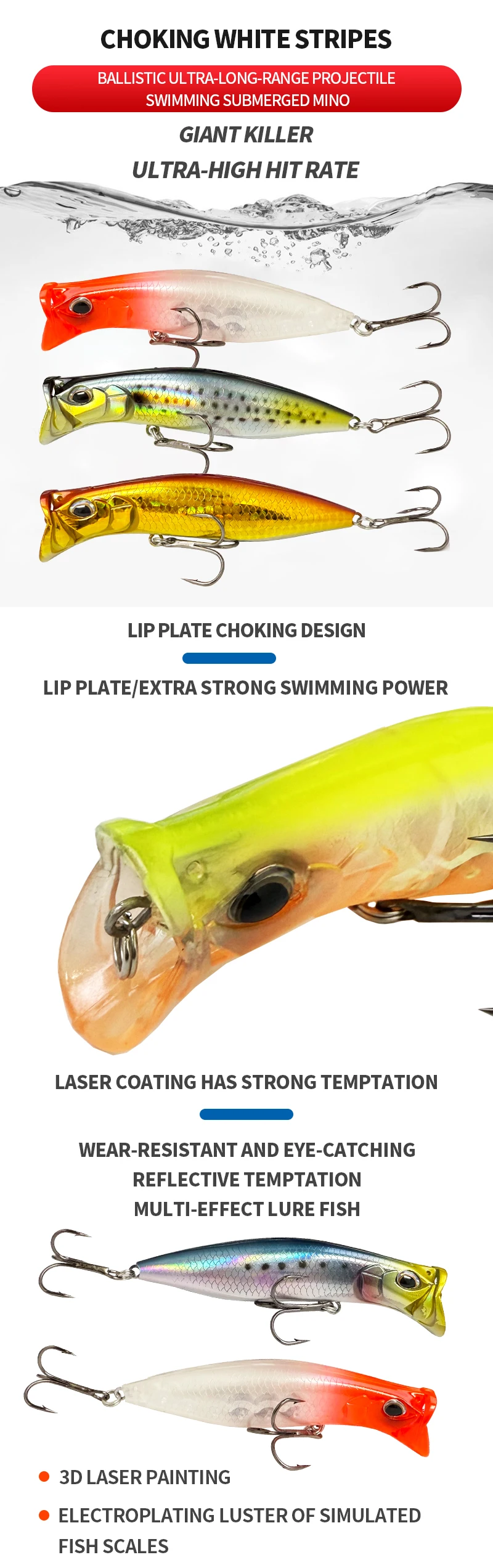 Cheery 80mm 12G Topwater Whopper Popper ABS Popper Lure - view 7