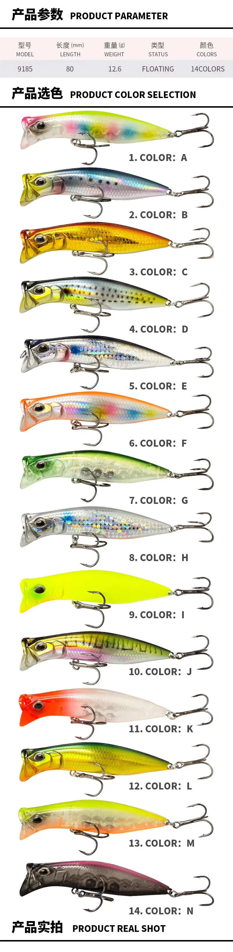 Cheery 80mm 12G Topwater Whopper Popper ABS Popper Lure - view 10