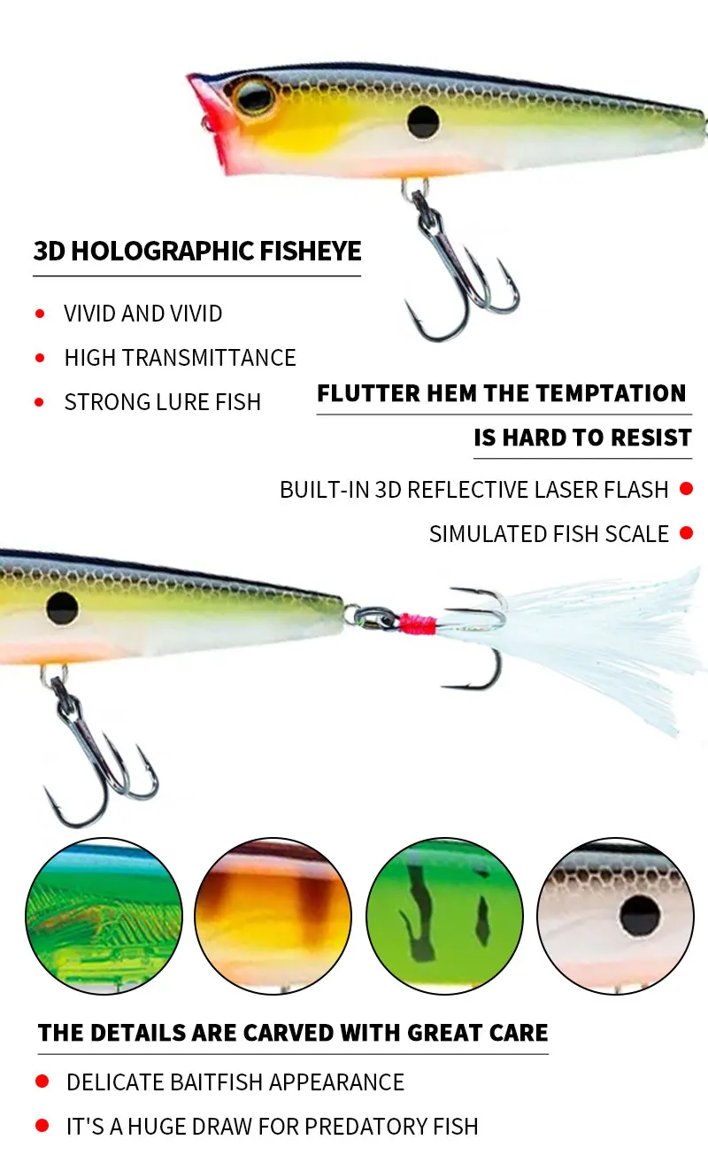 Cheery Topwater Ushpopper 3D Eyes Lure ABSPlastic Jerkbait - view 12