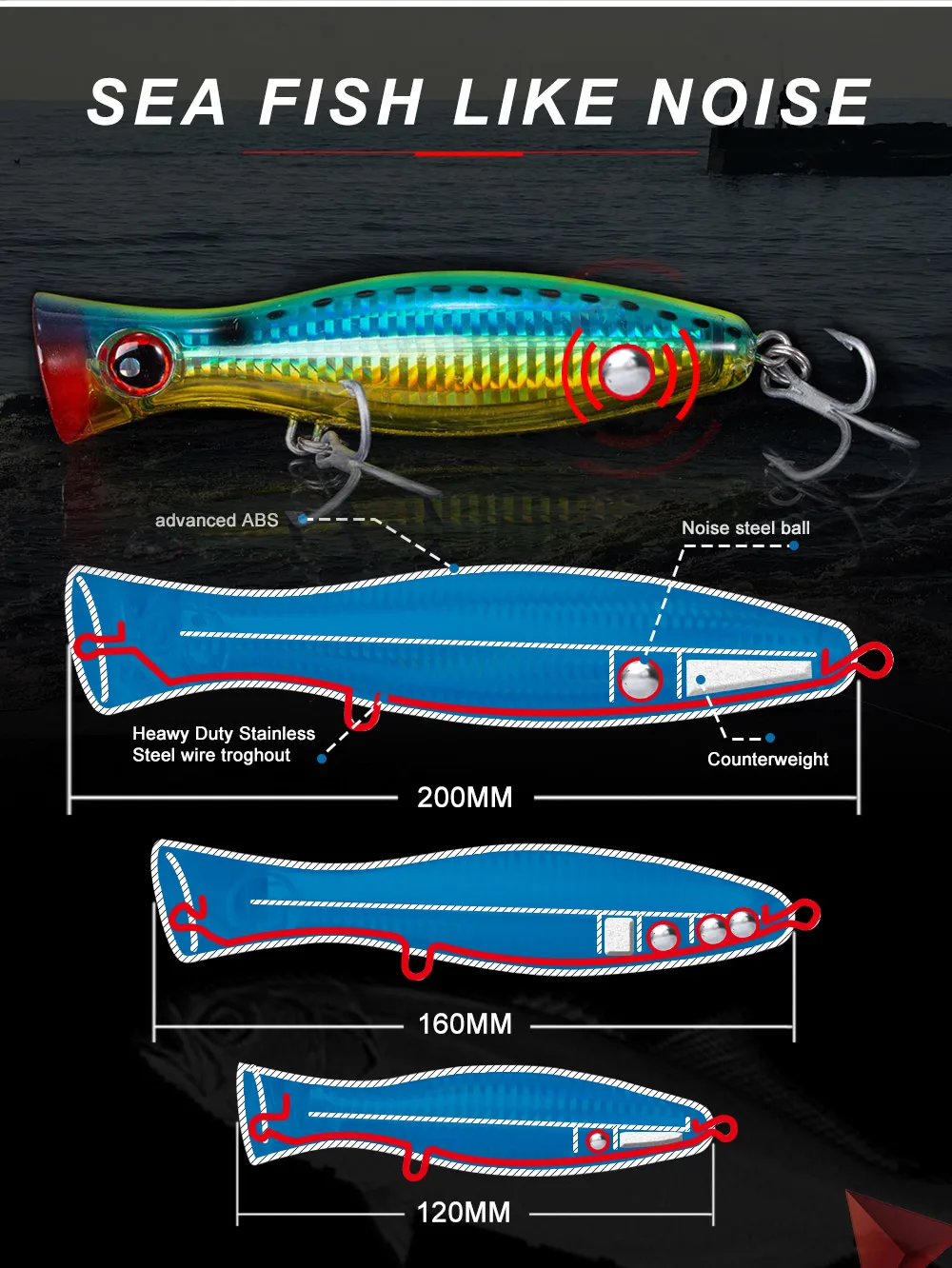 CHEERY High Quality New Arrival 120mm Stainless Steel, ABS Hard Lure - view 8