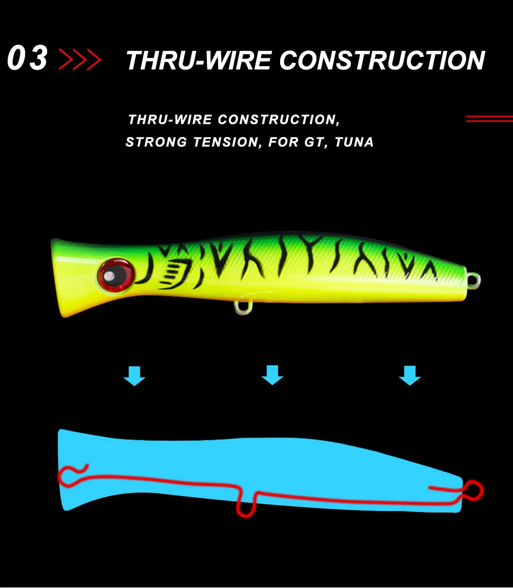 CHEERY Surf Fishing Poppers GT Tuna Acero inoxidable, ABS, Plástico Hard Lure - view 4