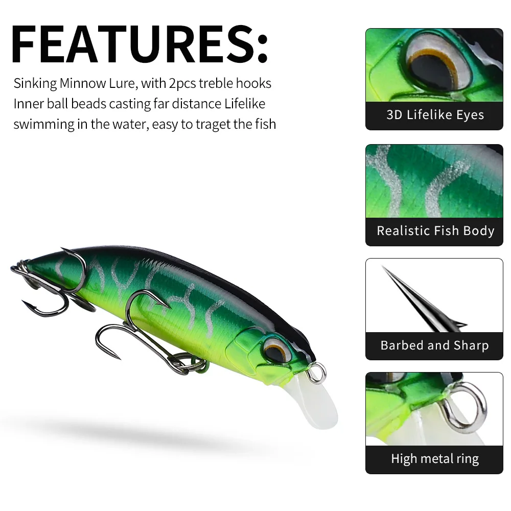 Hot Sale 5cm 7cm Sinking Minnow Stainless Steel, ABS, Plastic Lure Accessories - view 9