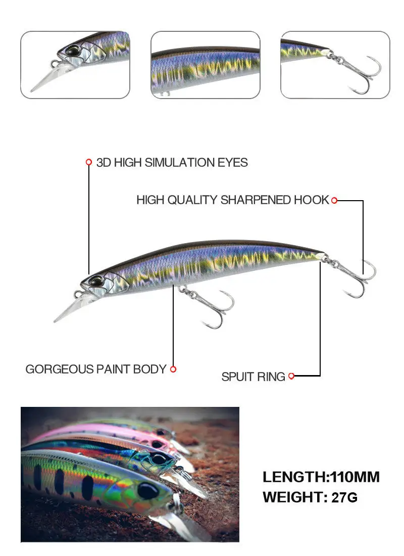 Cheery Sinking Minnow Hard Fishing Lure ABS Minnow Lure - view 11