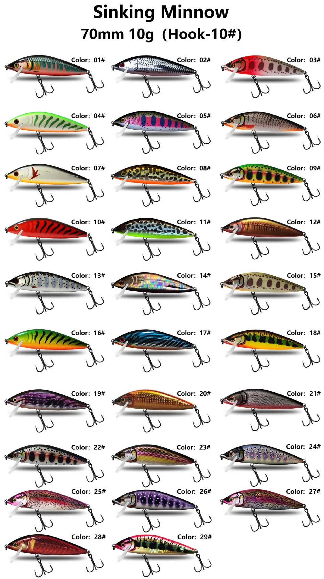 Lure Jigging Sinking Minnow 7cm 10g Plastic None - view 7