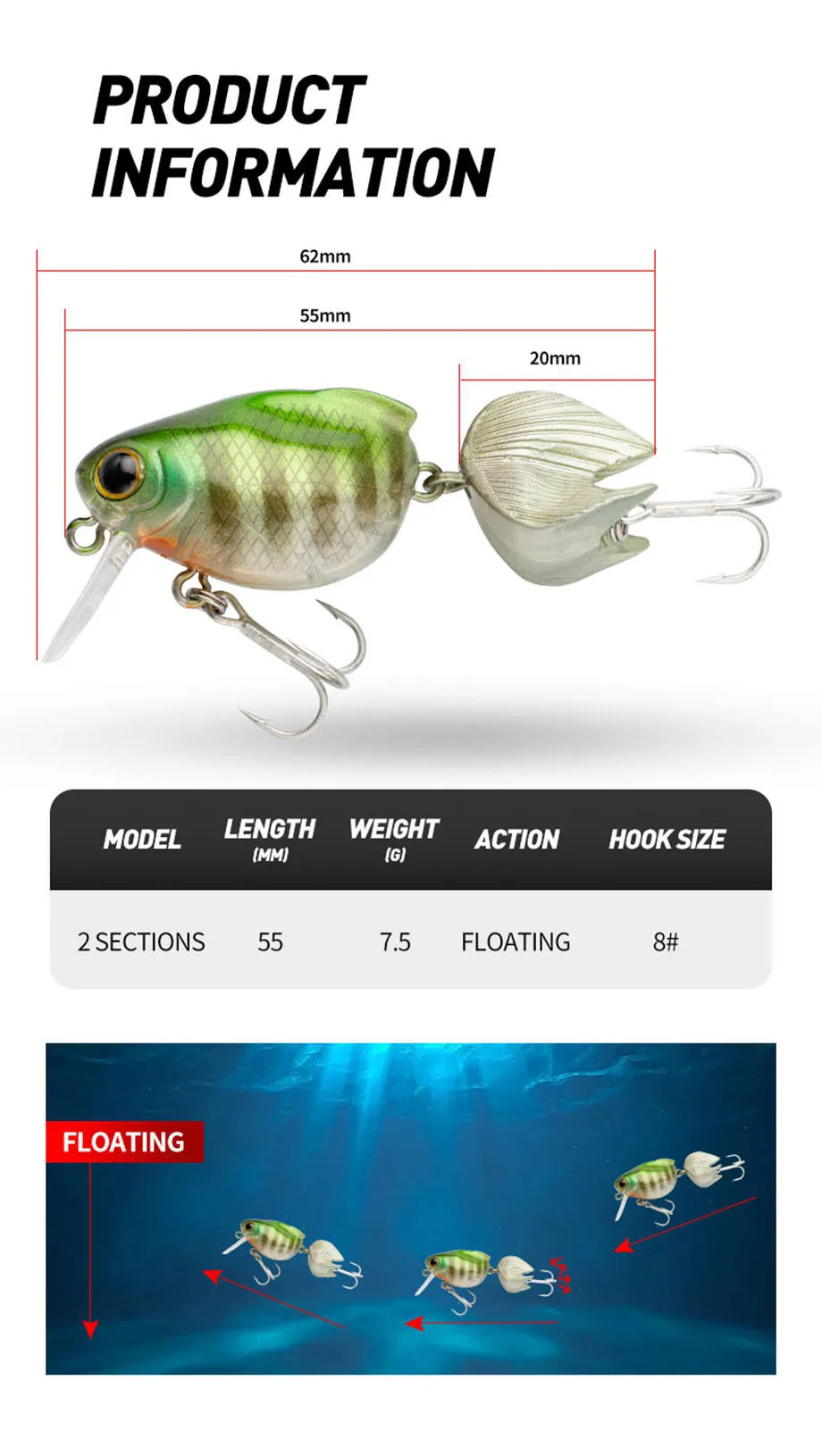 Cheery 5 5cm 7 5g Crank ABS Crankbait - view 9