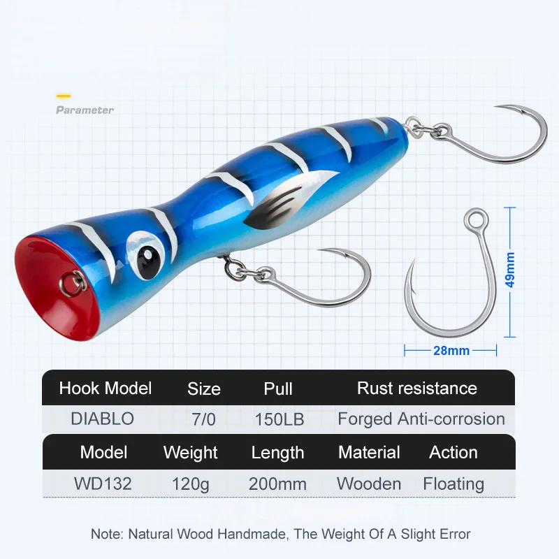 20cm 120g Wooden Splashing Popper Lure Wooden Lure Accessories - view 2