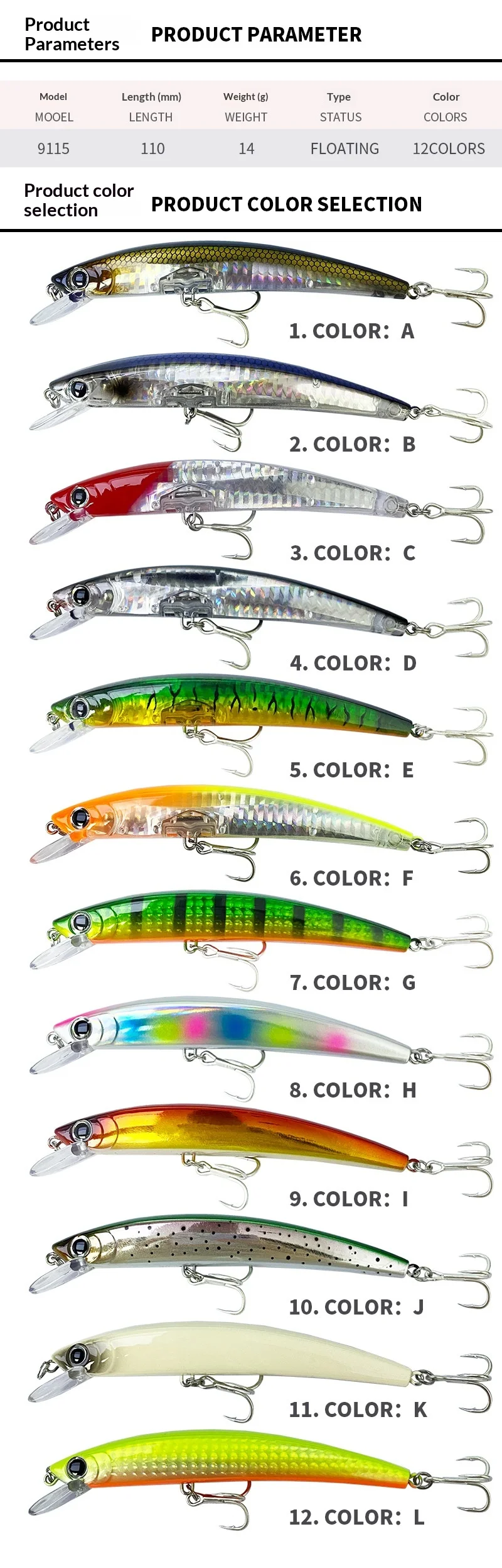 Cheery Lure 11cm 14g Floating Minnow Stainless Steel Hard Lure - view 12