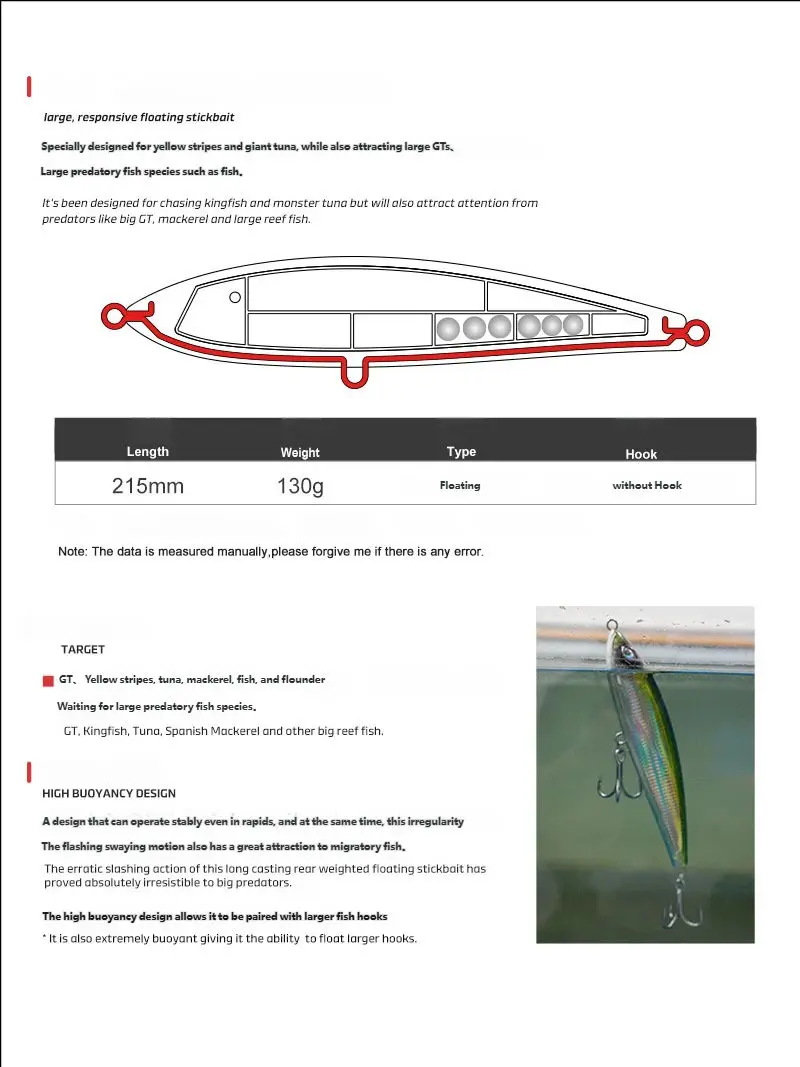 CHEERY 215mm 130g Metal Hard Bait Metal Pencil Lure, Hard Lure - view 8