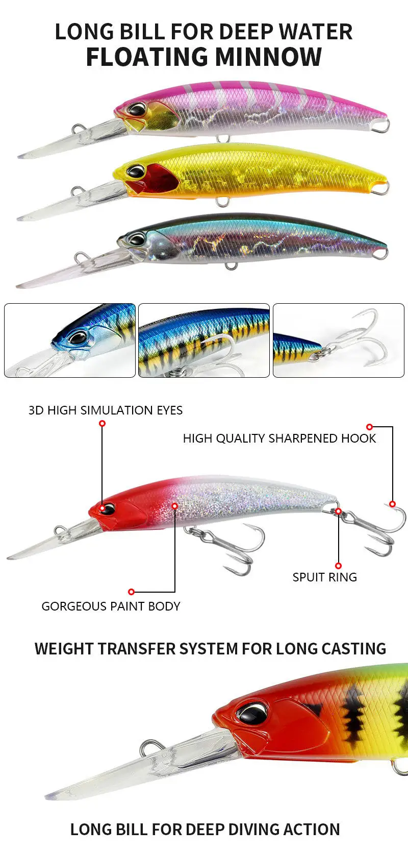 Deep Diving Floating Lure Long Bill ABS Lure Accessories - view 7