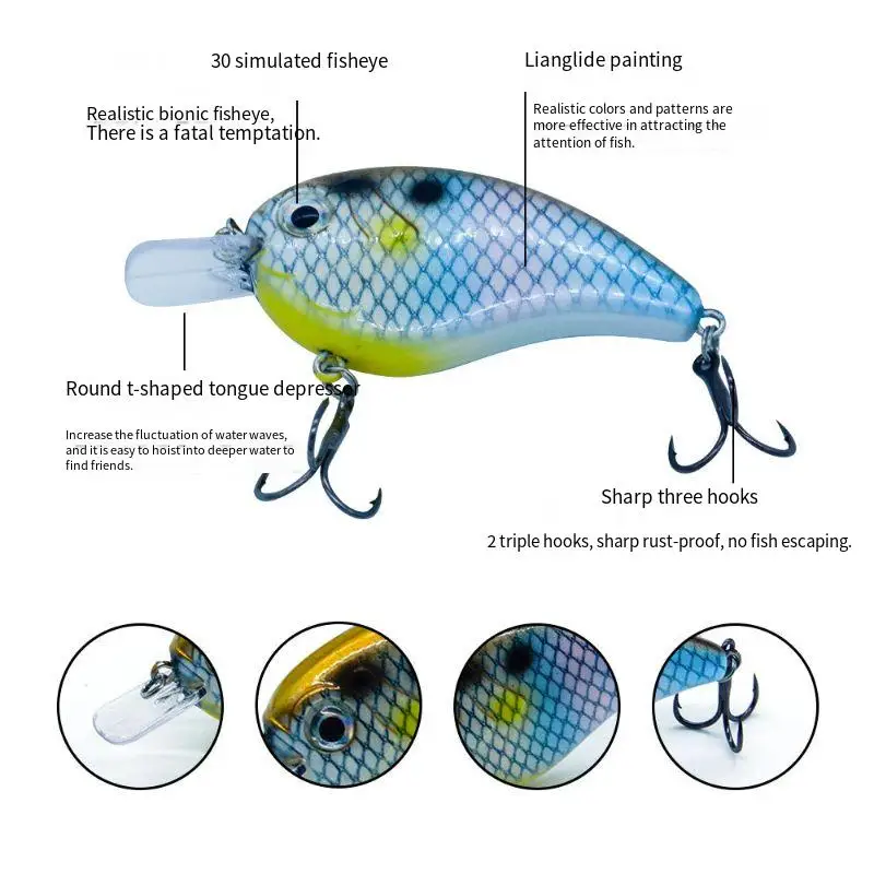 Wholesale 68mm 9g square Flat Lip ABS, Plastic Crankbait - view 8