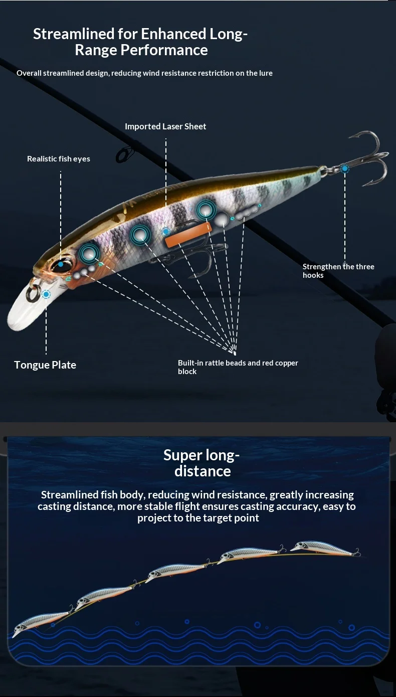 CHEERY Minnow Hard Fishing Lures Long ABS, Metal Minnow Lure, Various - view 14