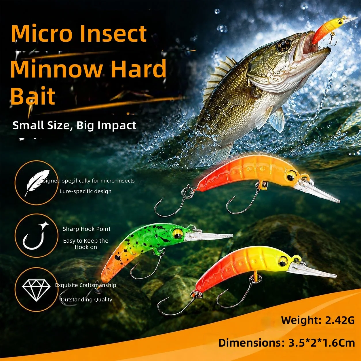CHEERY Ultralight Slow Sinking Bug Minnow Various Lure - view 2