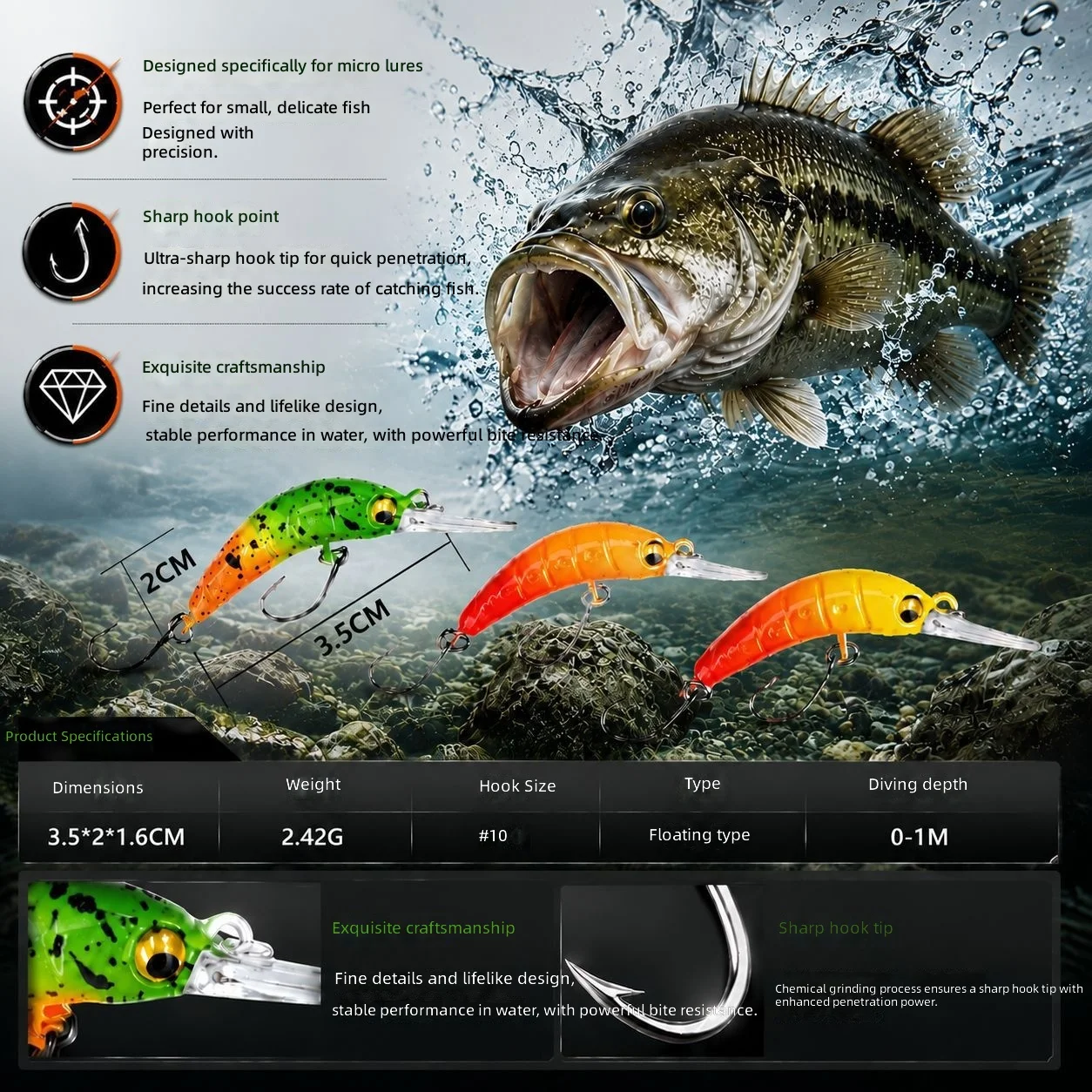 CHEERY Ultralight Slow Sinking Bug Minnow Various Lure - view 5