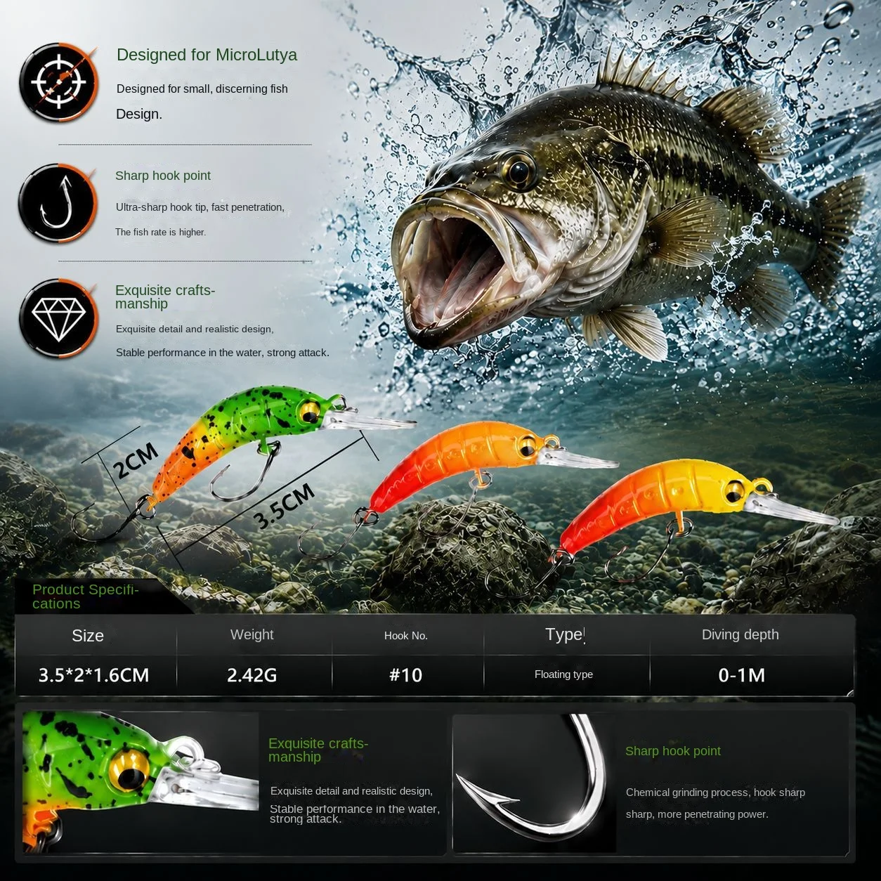 CHEERY Ultralight Slow Sinking Bug Minnow Various Lure - view 10