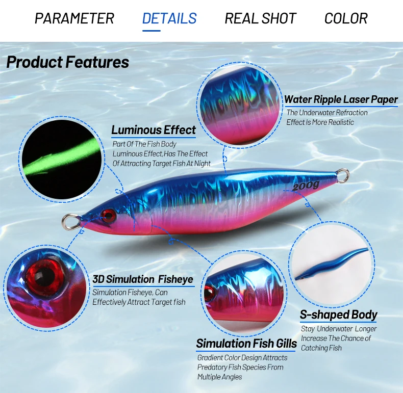 Slow Jigging Metal Lure UV Luminous 3D Painting Sea Fishing Hard ABS Pencil Lure - view 3