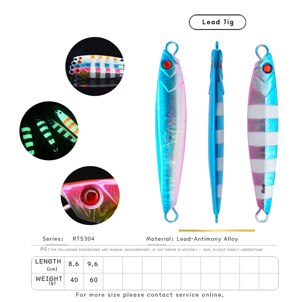 Saltwater Casting Jigs Lures 30g 40g 60g 80g Glow Jigging Pesca ABS Pencil Lure - detail 7