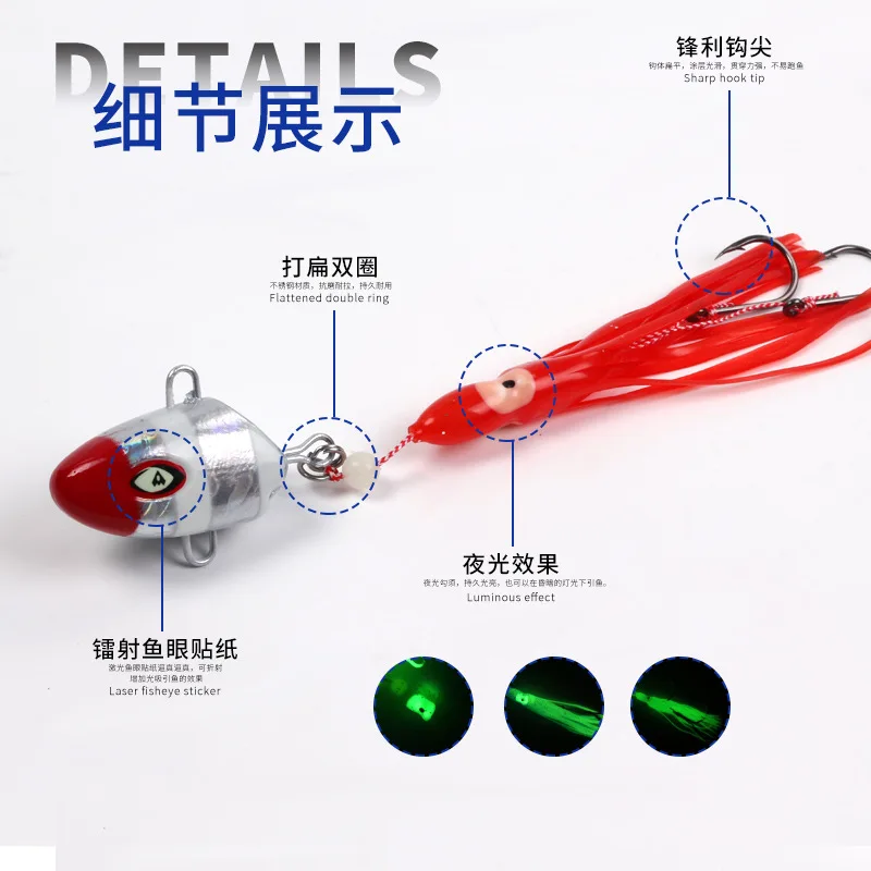Cheery 100g 150g 200g 250g 300g Squid Skirt Assist Hook Rig Jig ABS Pencil Lure - view 7