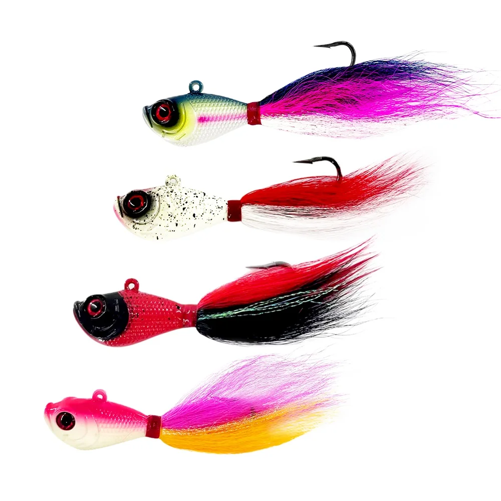 168g 6oz Heavy Metal Lure Jig Lead Head Real Feather Saltwater