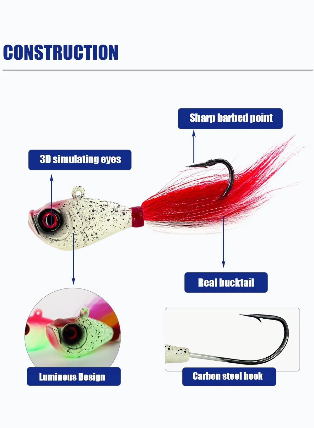 168g 6oz Heavy Metal Lure Jig Lead Head Real Feather Saltwater ABS Pencil Lure - view 9