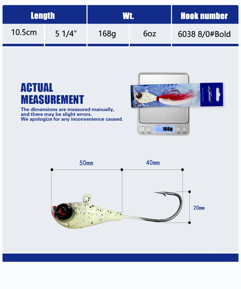 168g 6oz Heavy Metal Lure Jig Lead Head Real Feather Saltwater ABS Pencil Lure - view 11