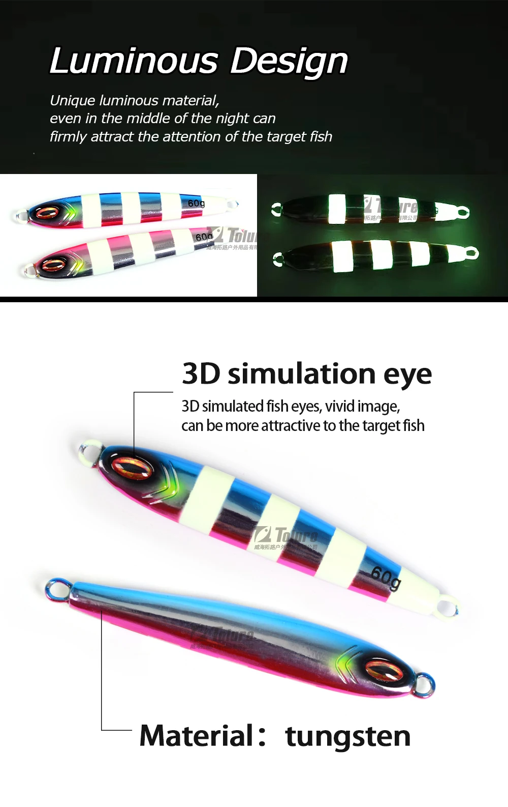 Hot Sale 60g Luminous Tungsten Steel Jig Without Hook Metal ABS Pencil Lure - view 6