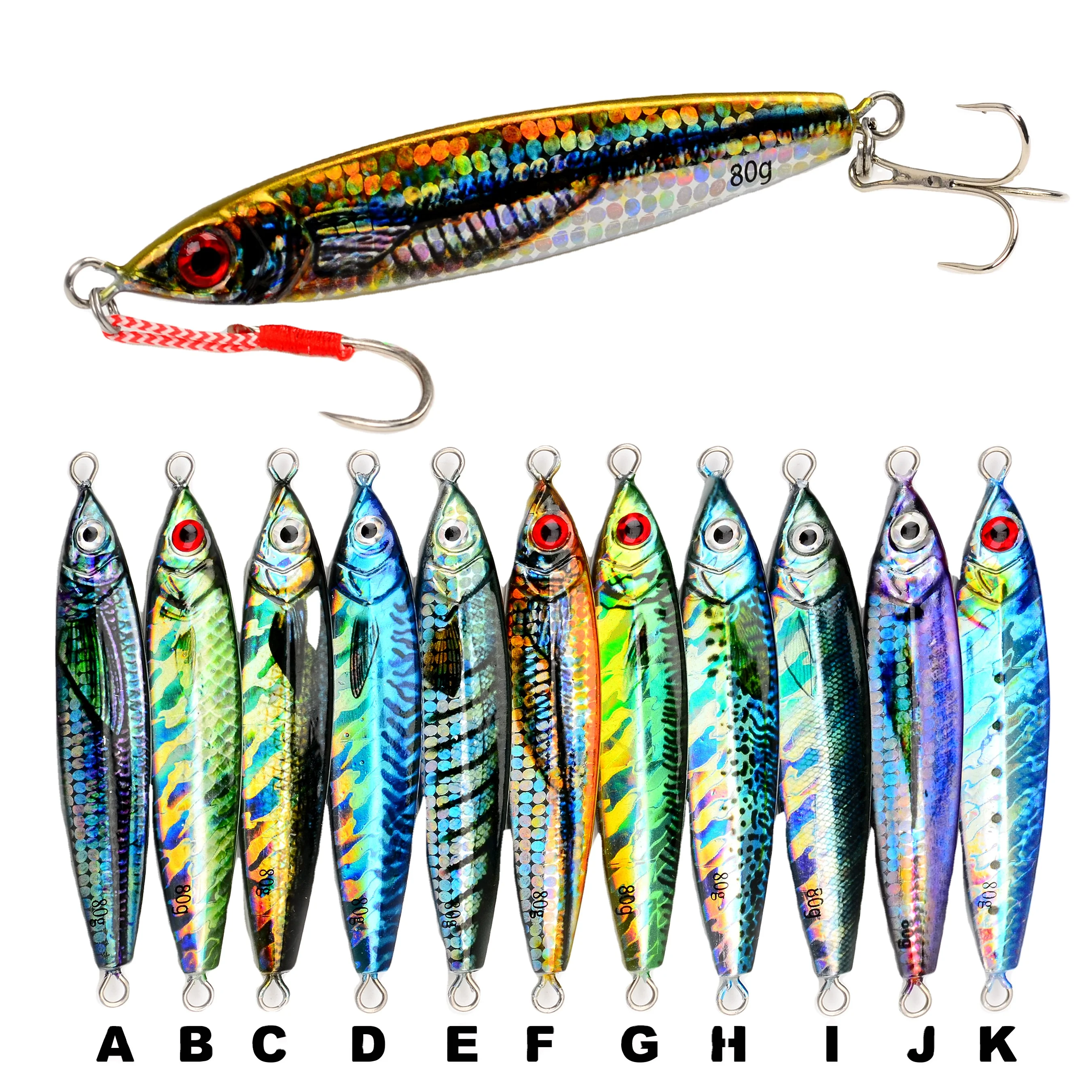20g 35g 60g 80g 3D Print Metal Jig Fishing Lures Lead Jigging