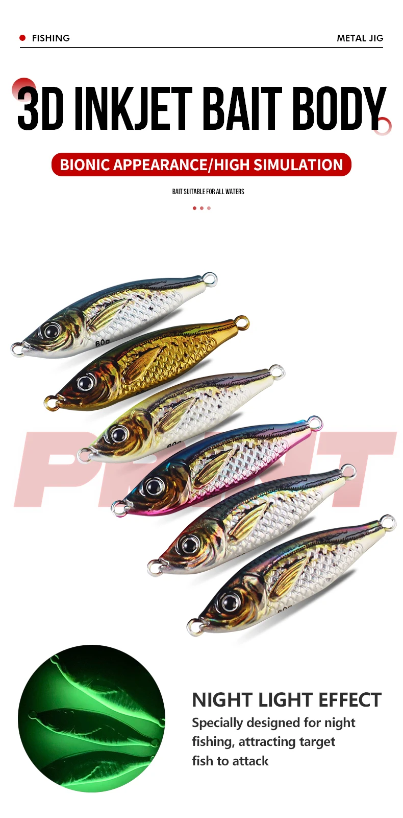Cheery Palmer 60g 3D Colorful Printed Jigging Lure Metal Spoon ABS Pencil Lure - view 9