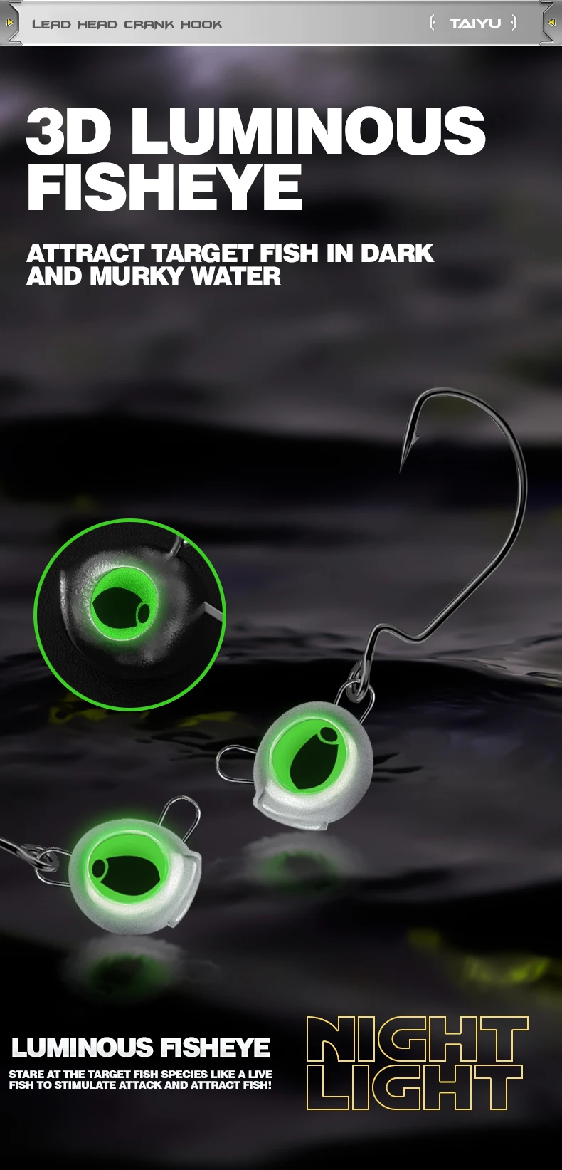 Cheery Night Glow Fishing Jig Hooks 3.5g 10g Luminous 3D Eye ABS Pencil Lure - view 13