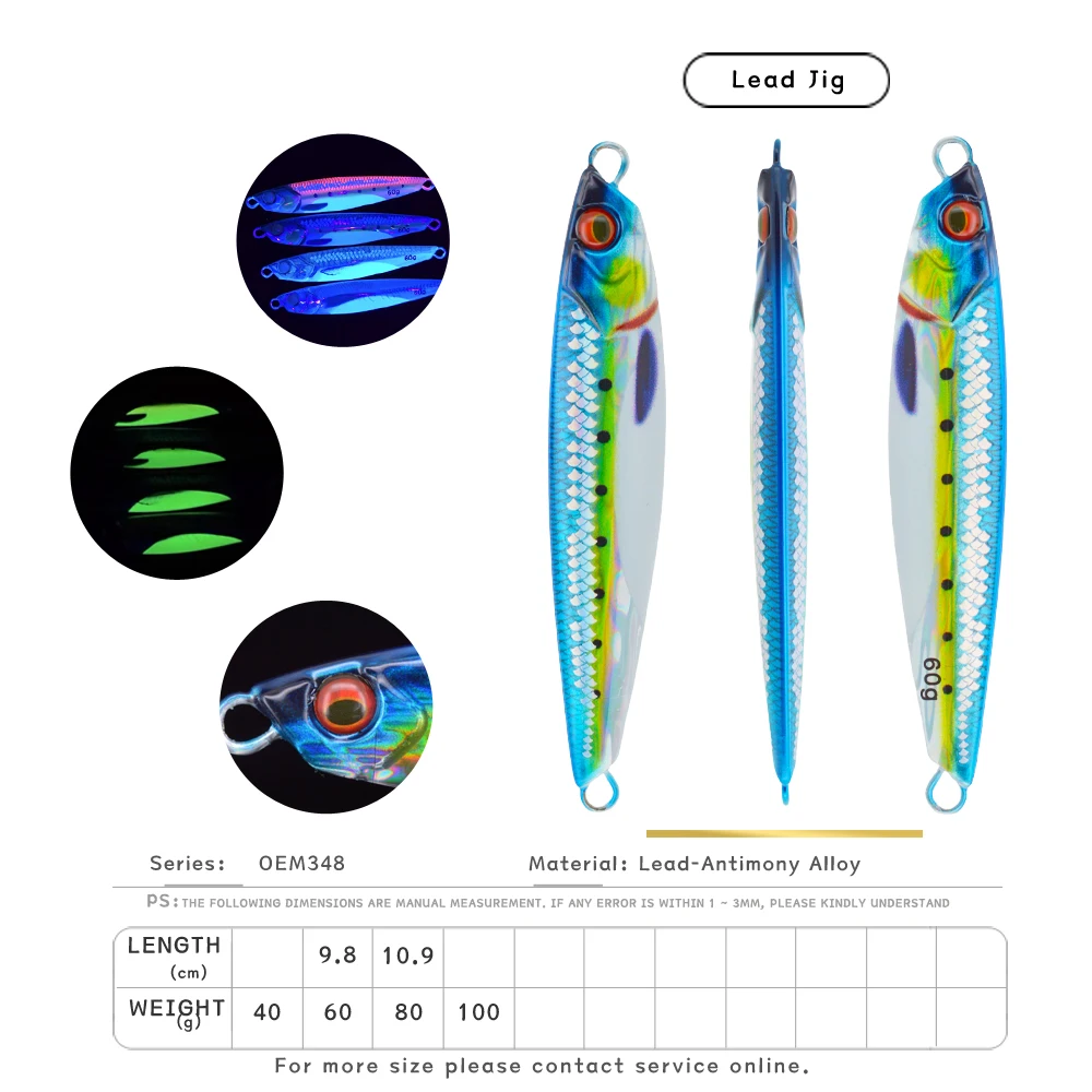 CHEERY 40g 60g 80g UV Luminous Slow Saltwater Fishing Metal Jig ABS Pencil Lure - view 12