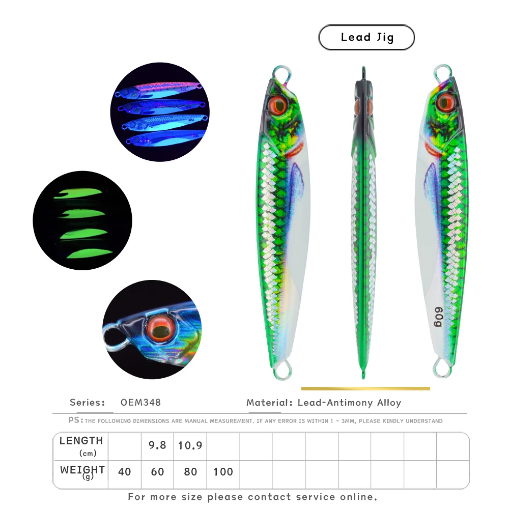 40g 60g 80g 3D Printed with Scale Slow Saltwater Fishing Jig Lure ABS Pencil Lure - view 13