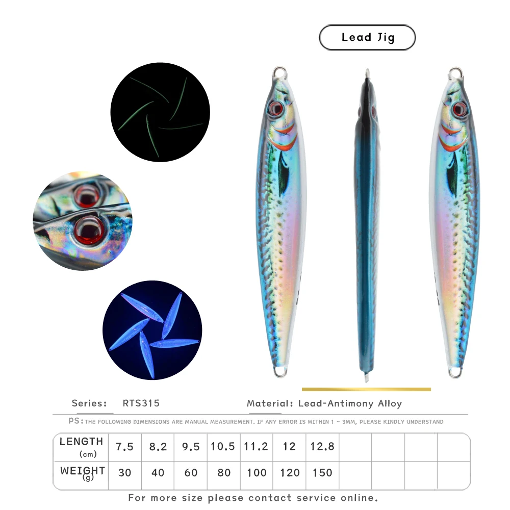 30g40g60g80g100g 3D Printed Mackerel Saltwater Fishing Vertical Metal Jig ABS Pencil Lure - view 11