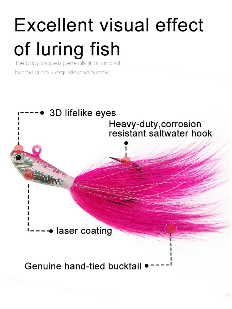 Wholesale 1oz Jig Head Bucktail Fishing Lures Black White ABS Pencil Lure - view 4
