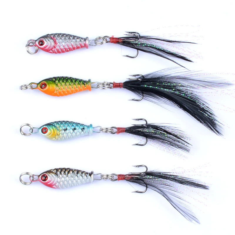 Mini Metal Fishing Jig Lure 5g 3D Eyes Original Lead with Feather