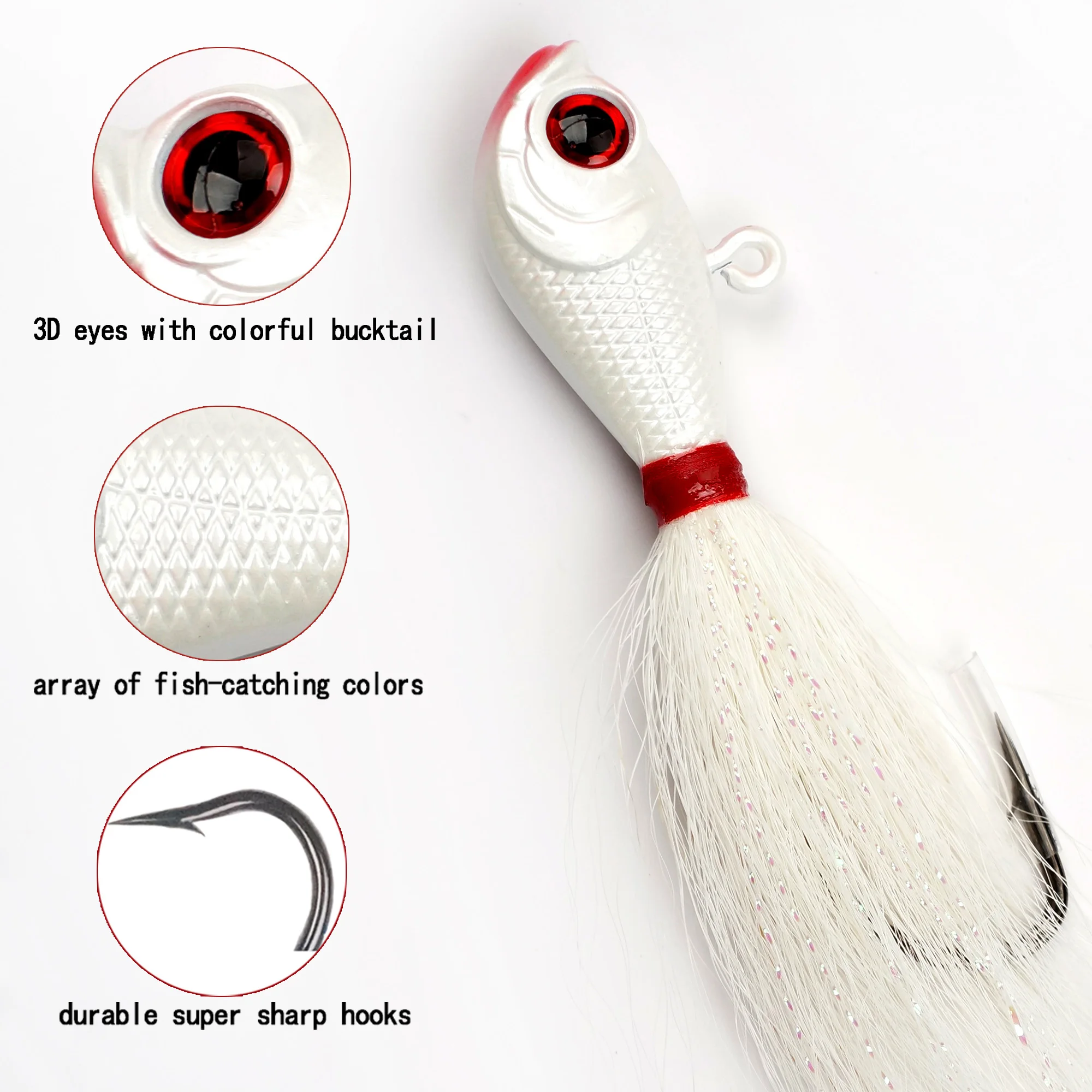 2oz 56G Tackle Mylar Series Bucktails Pearl White Metal Jig Head ABS Pencil Lure - view 13