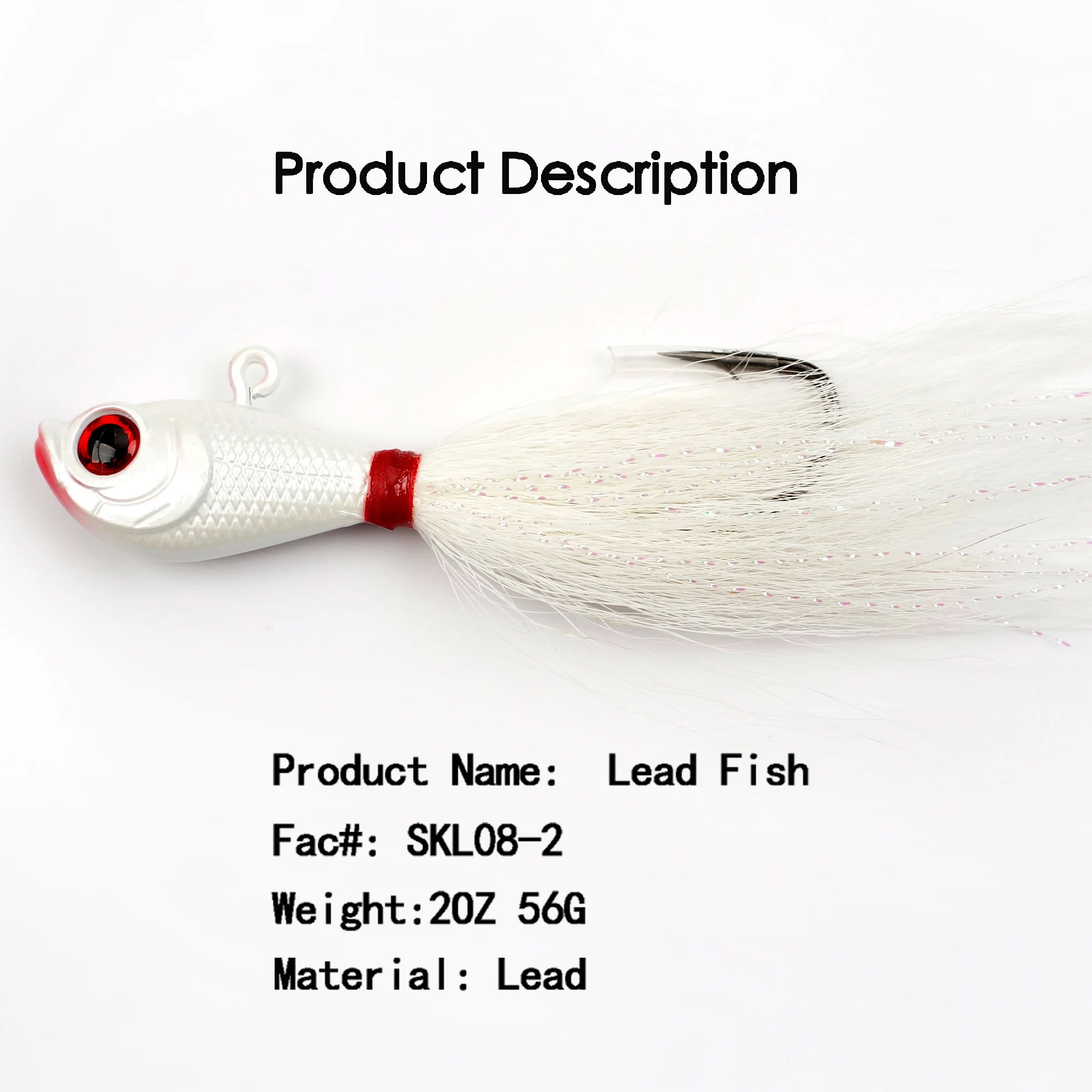 2oz 56G Tackle Mylar Series Bucktails Pearl White Metal Jig Head ABS Pencil Lure - view 2