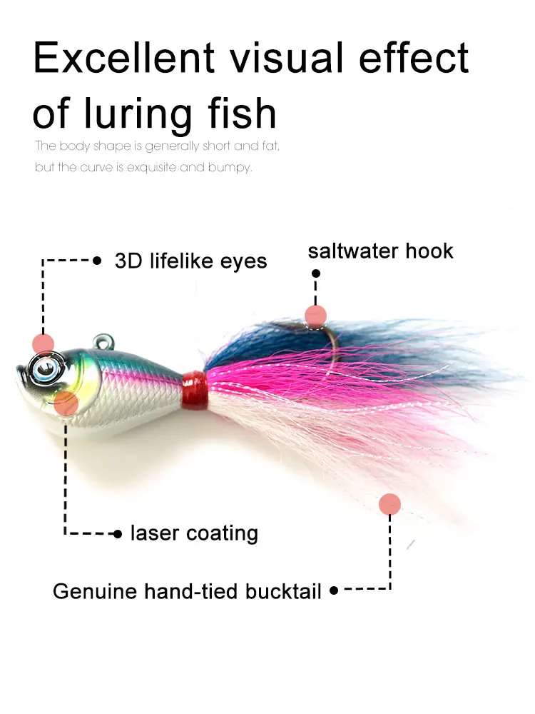 Jig Head Lead Bucktail 84g Hand Tied with Mylar Accents Super ABS Pencil Lure - view 4