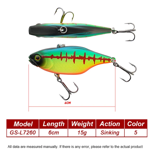 Cheery Vibe Lure Artificial 60mm Lipless Crankbait Sinking Vib ABS Pencil Lure - view 1