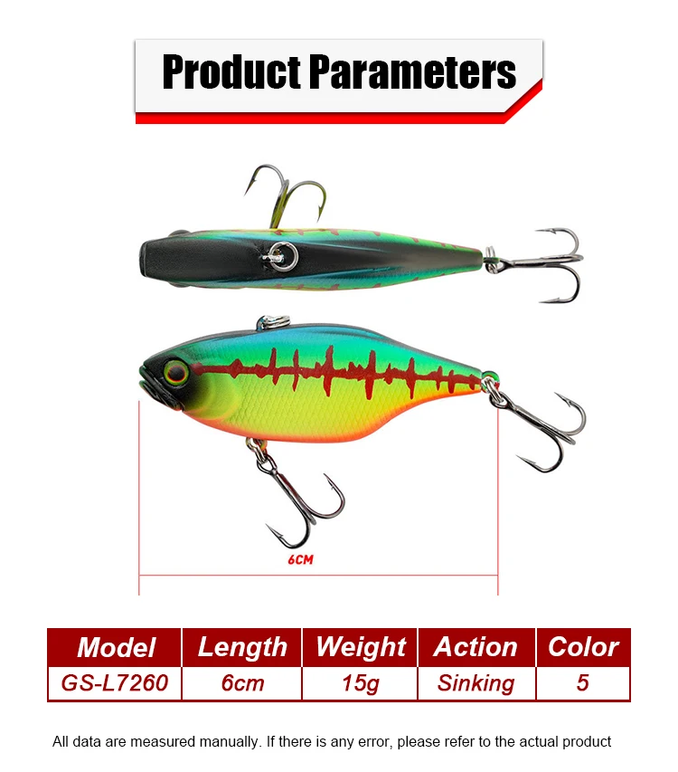 Cheery Vibe Lure Artificial 60mm Lipless Crankbait Sinking Vib ABS Pencil Lure - view 5